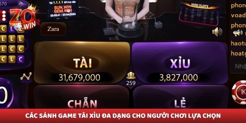 Các sảnh game tài xỉu đa dạng cho người chơi lựa chọn
