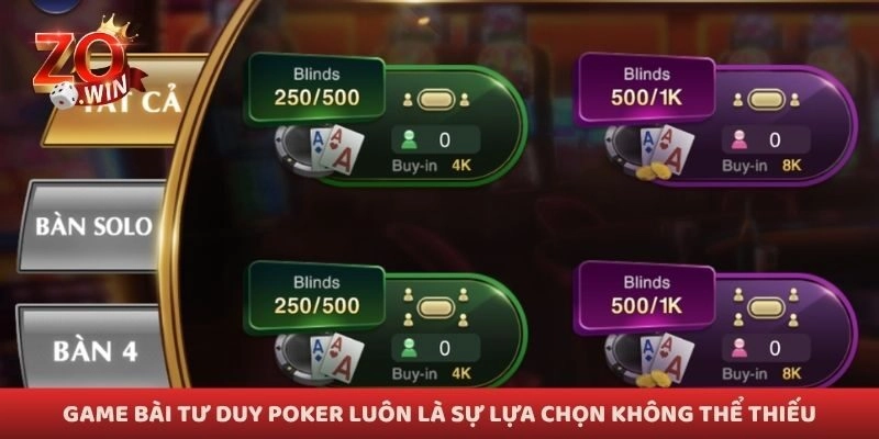 Game bài tư duy poker luôn là sự lựa chọn không thể thiếu